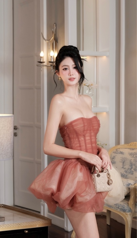 THAOBIBI Voile Strapless Ruffled A-Line Dress