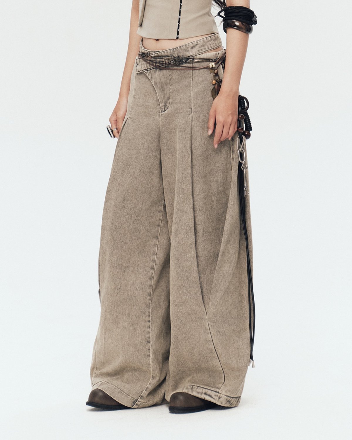 Bunnyhill NORA PANTS VER JEAN Grey Wash Wide-Leg Denim Trousers