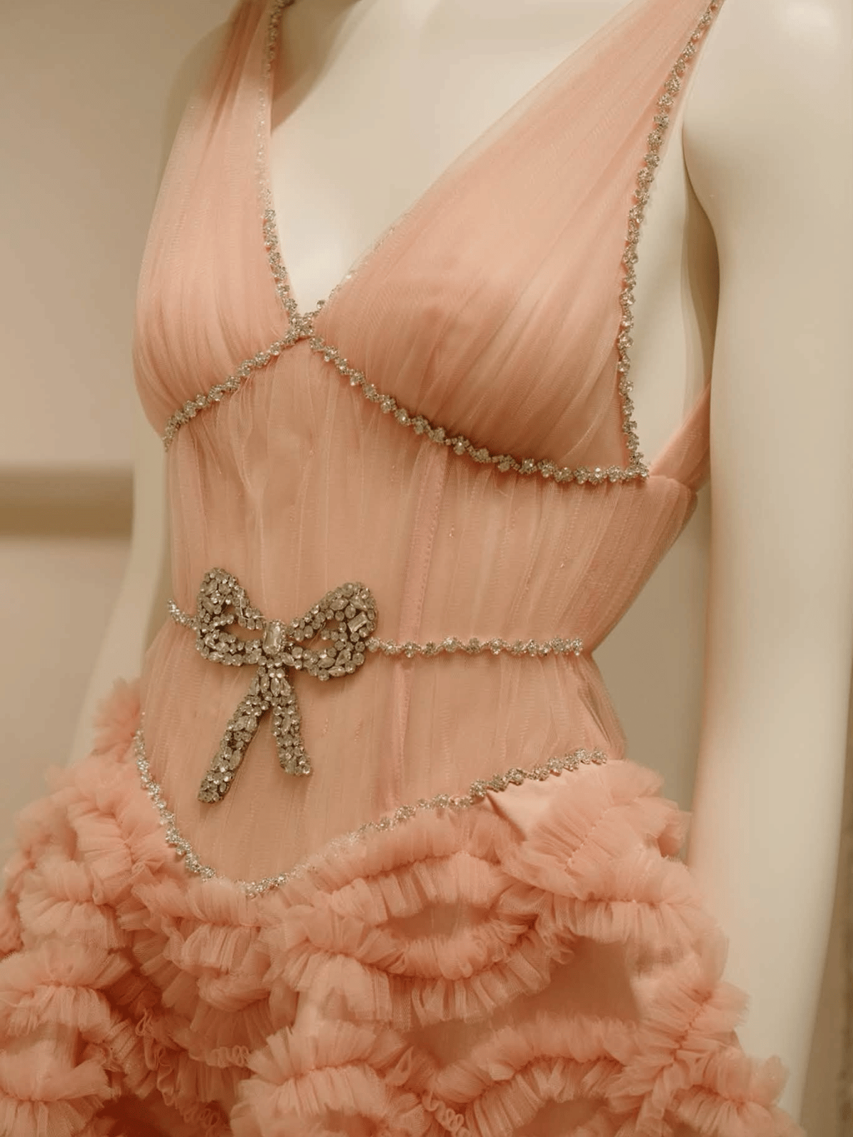 Tran Ali V-Neck Bow Waist Ruffled Mini Dress
