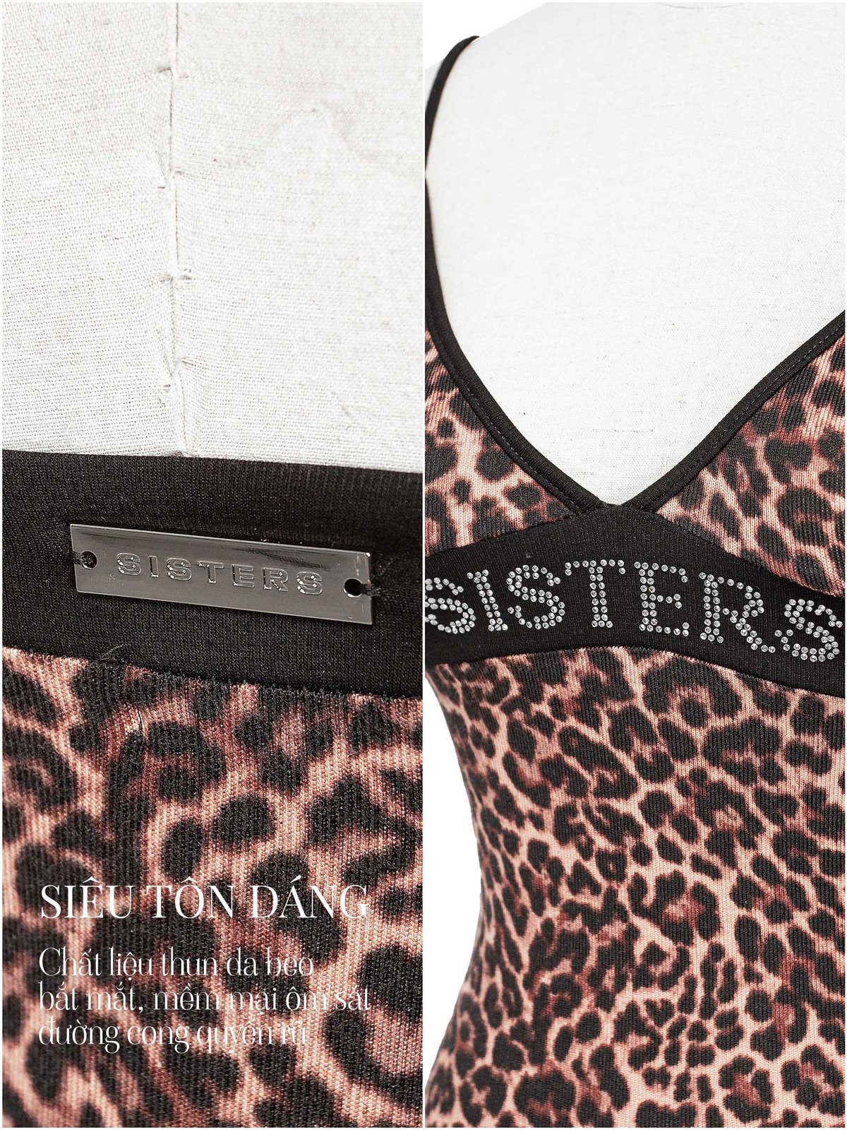 SISTERS Enya Leopard Print Rhinestone Camisole Crop Top