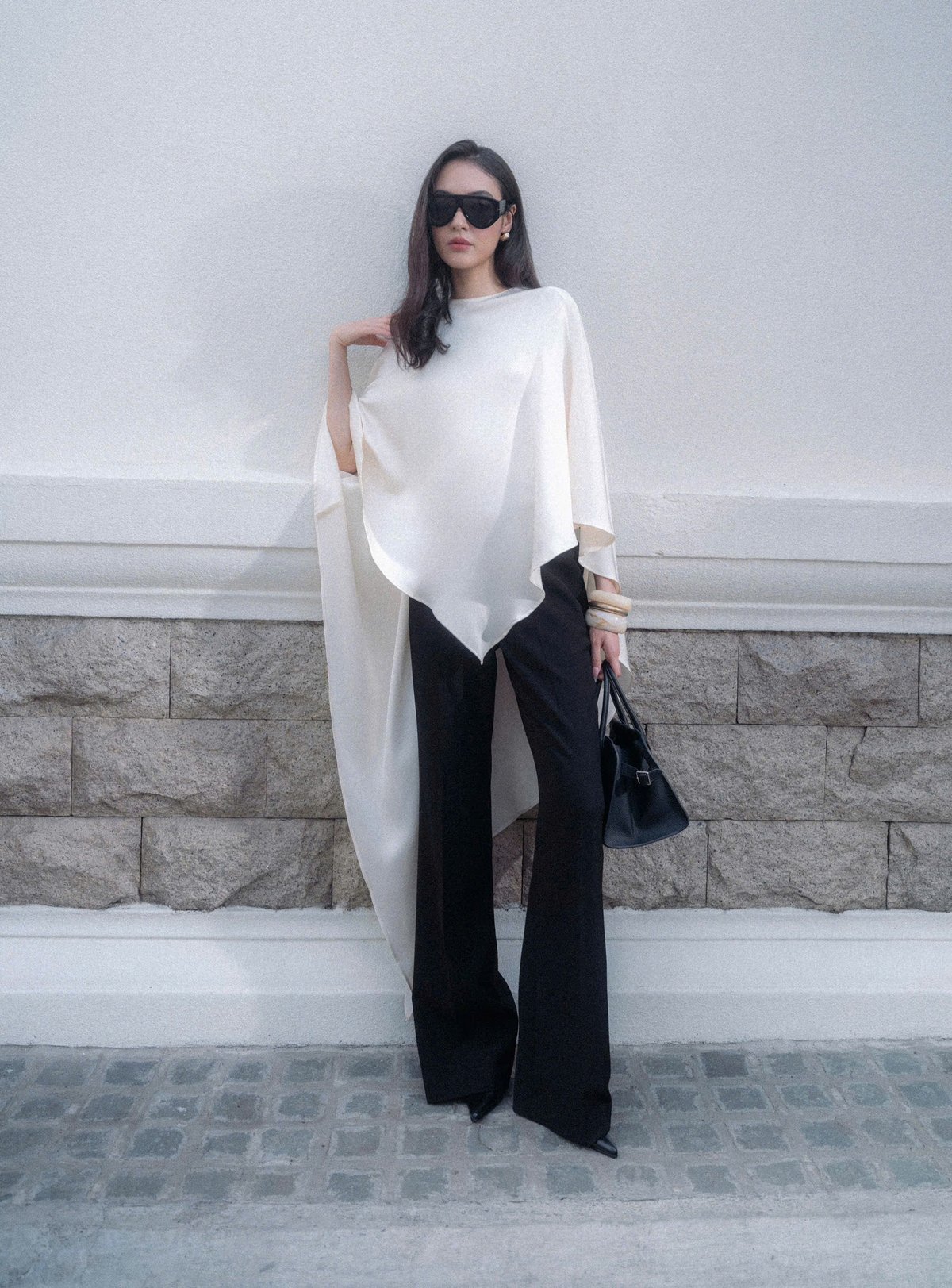 KISSERINE HEIRA Satin Cape Silhouette Top