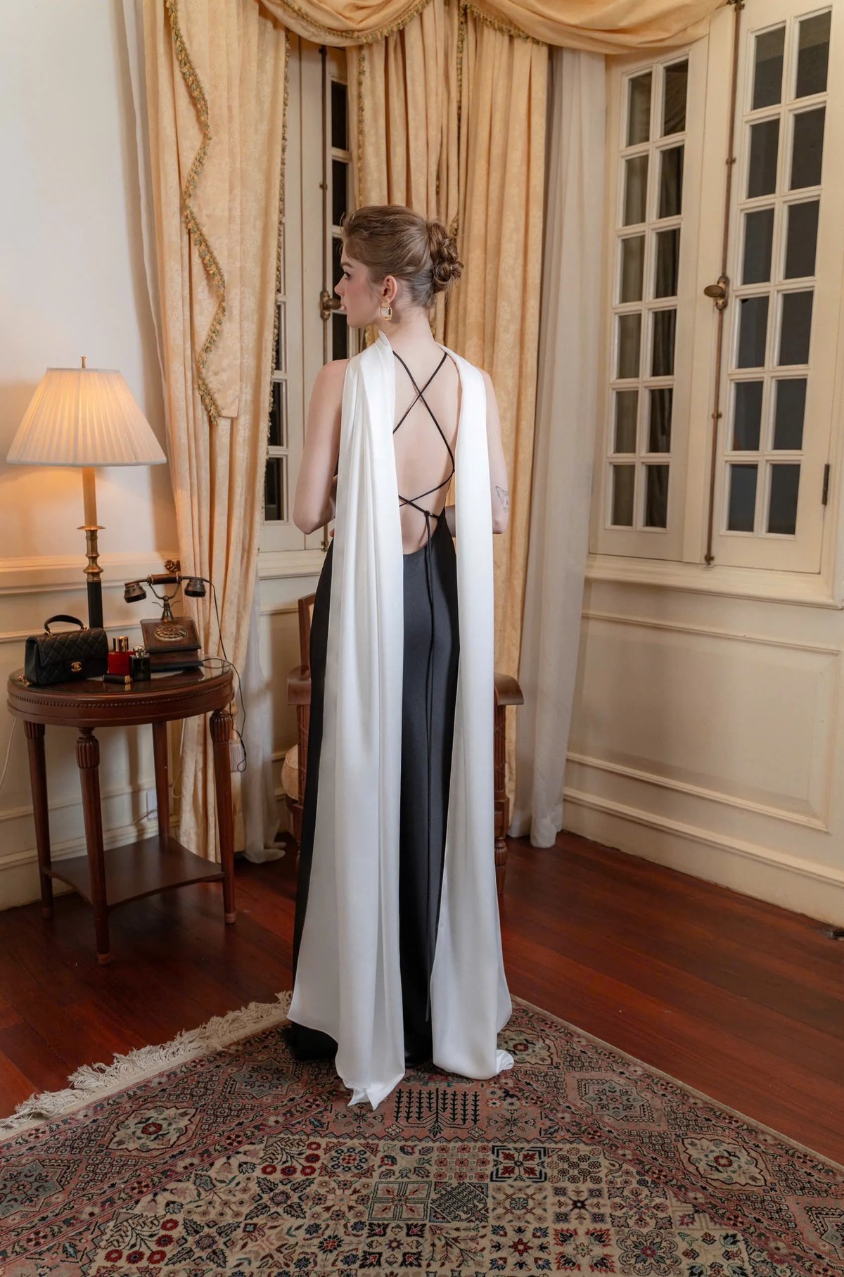 KISSERINE HARMONY Satin Dress with Detachable Silk Train