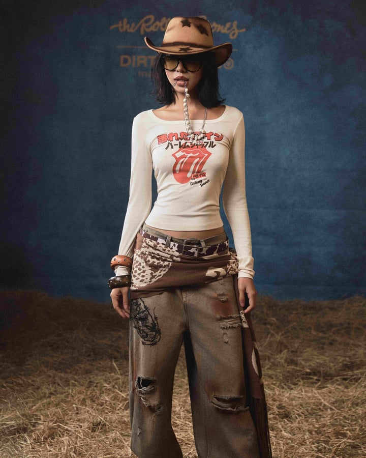 DIRTYCOINS Baby Tee LS DCxRS JP Inspired Long Sleeve Crop Top