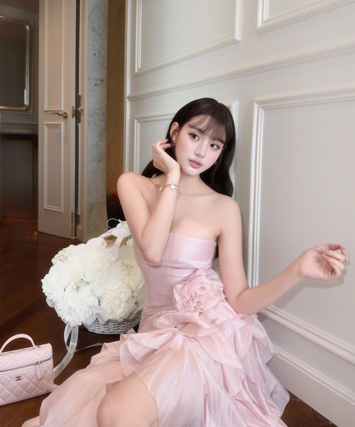 CHOU CHOU 荷葉邊抹胸連身裙