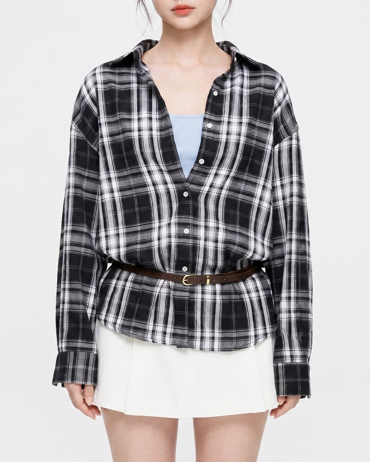 DOTTIE Long Sleeve Plaid Shirt