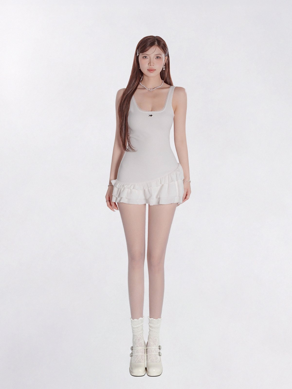 DKMV Bennie Dress 方領露背荷葉邊層次短裙