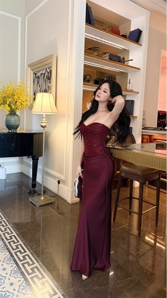 THAOBIBI Sequin and Silk Mix Maxi Evening Dress