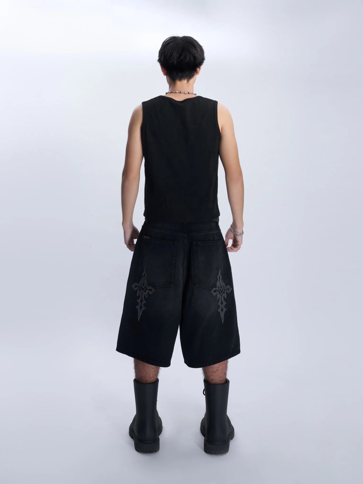 HADES Blackout Distress Wash Denim Shorts