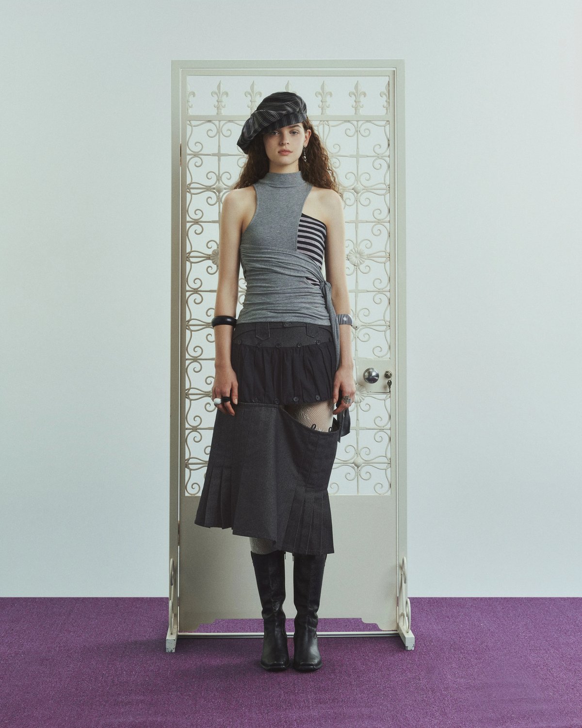 into.eight VEIL TOP Asymmetric Draped Striped Top