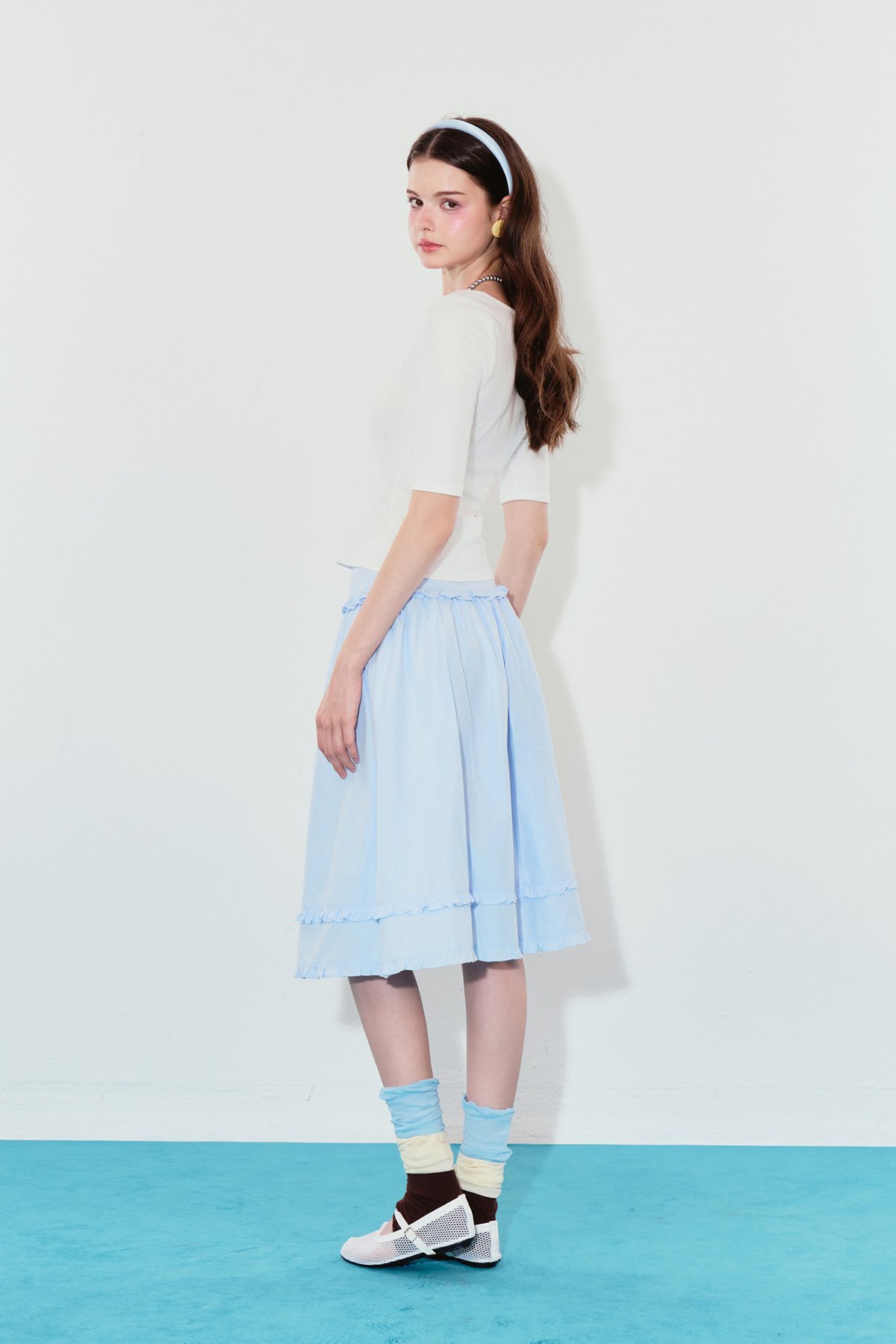 DOTTIE Ruffle Trim Midi Skirt - S0307