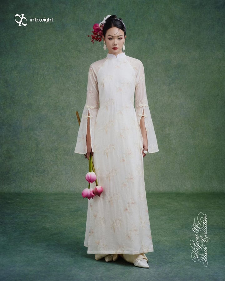 Áo Dài Yên 刺繡歐根紗長裙