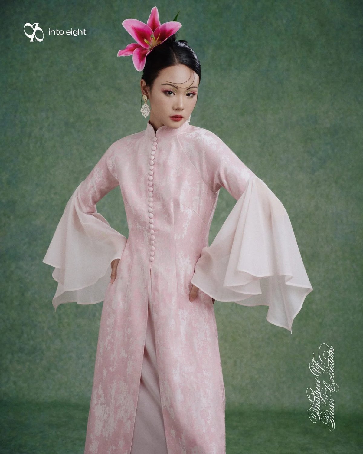 Áo Dài Trâm 傳統優雅刺繡長裙 - 粉紅色