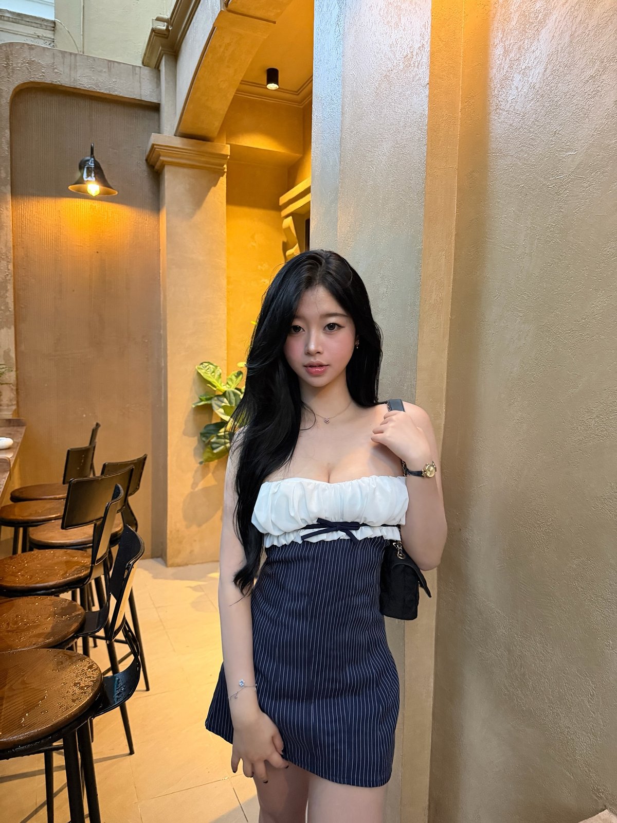 Noir 拼接條紋連身短裙