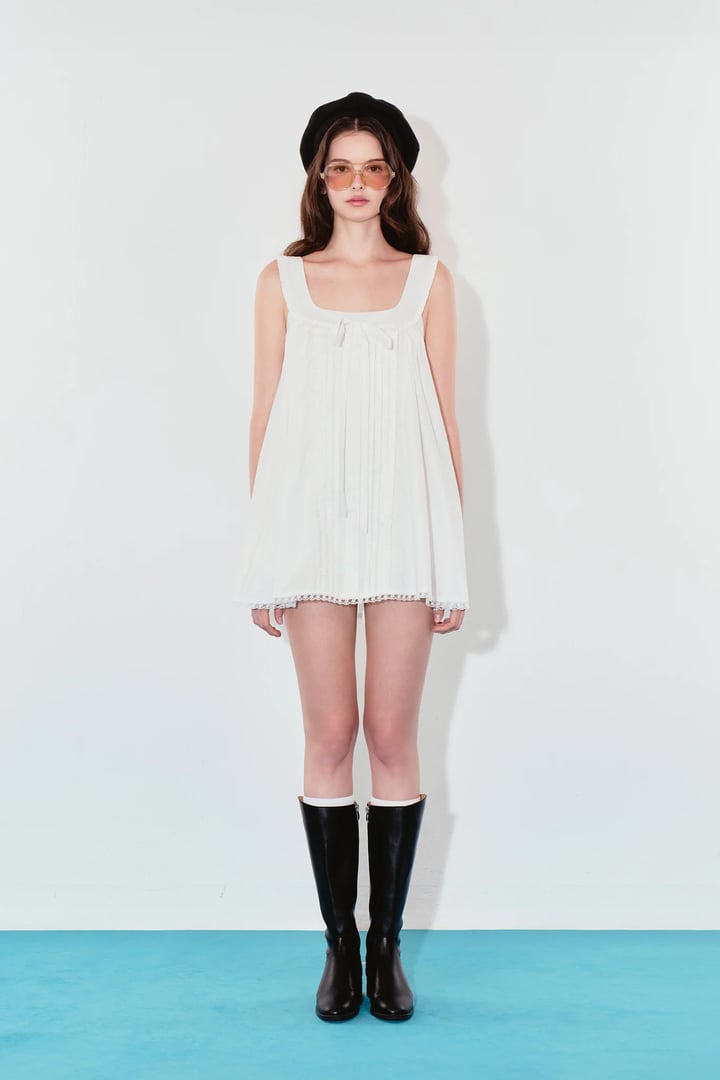 DOTTIE Square Neck Ruffle Mini Dress - White - D0743