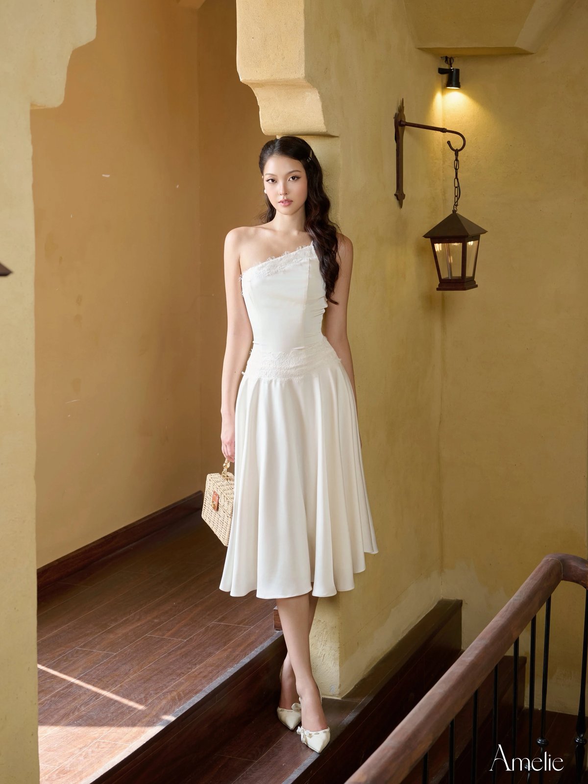 AMELIE Leblanc Beige Lace Strap Dress
