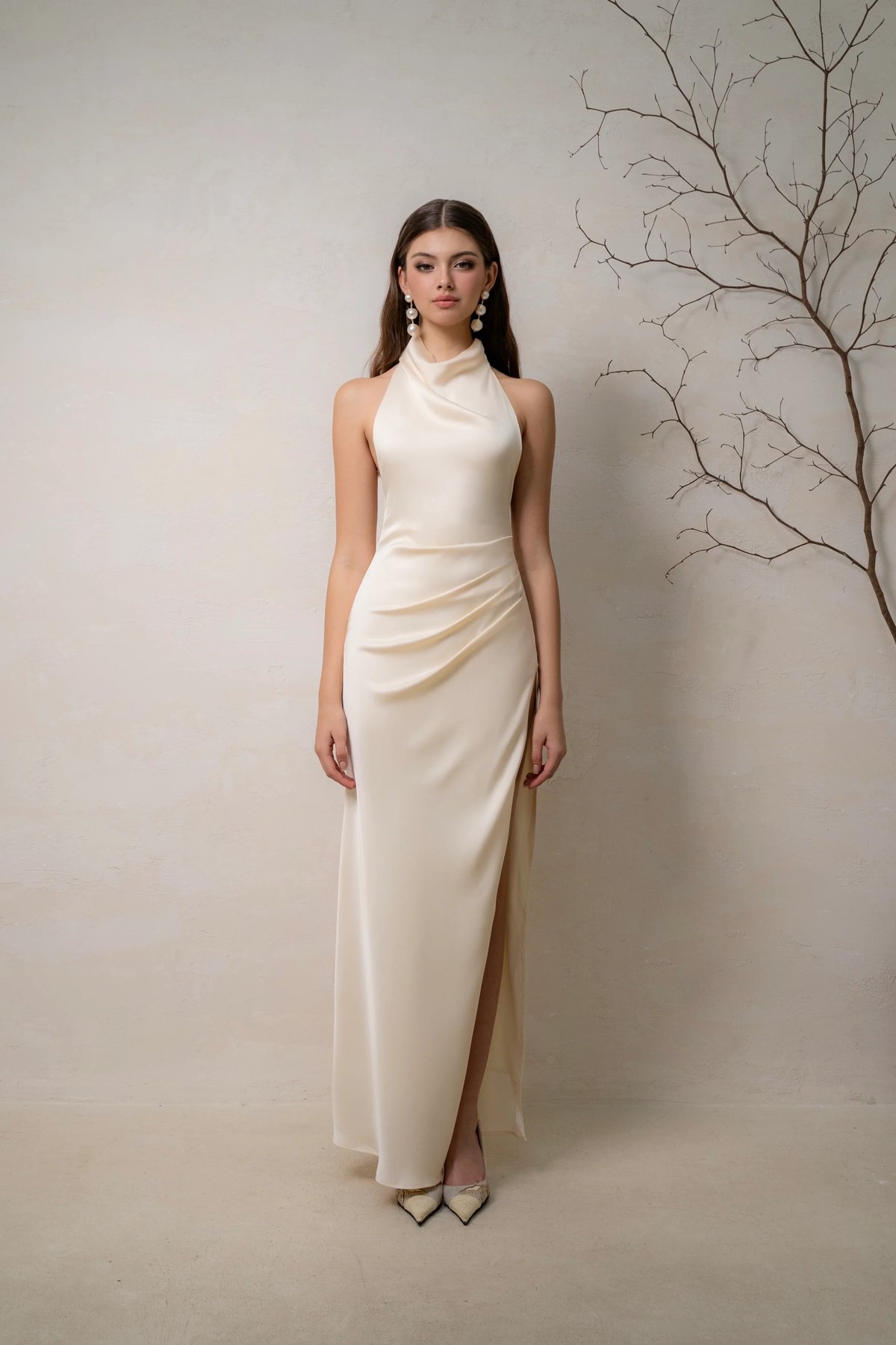 KISSERINE CALA Silk Maxi Dress 緞面長裙 - 露背開衩優雅禮服