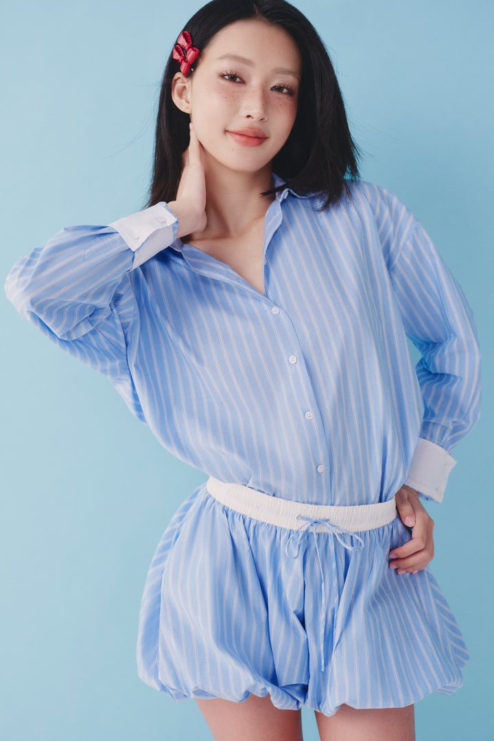 DOTTIE Blue Striped Shirt with Contrast Cuffs