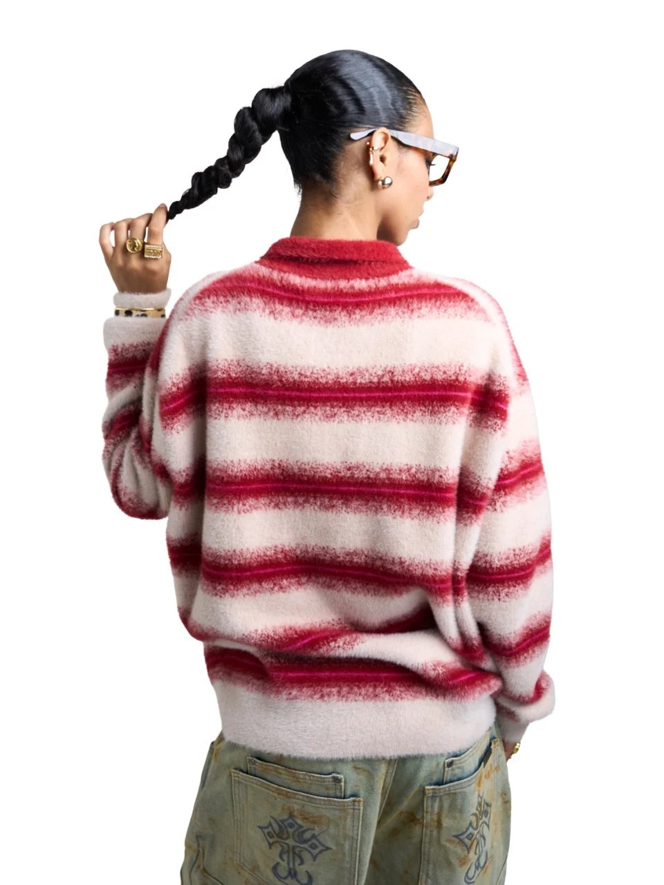 HADES Cozy Striped Polo 毛衣 - 紅色
