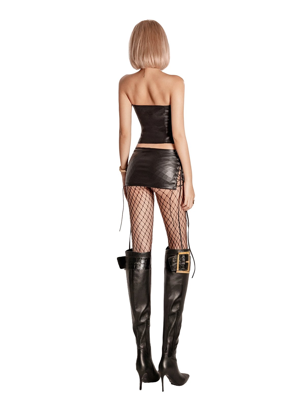SISTERS Annalise Lace-up Leather Cropped Tube Top