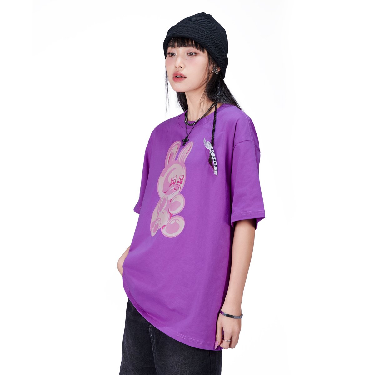 BAD RABBIT 紫色軟糖兔子圖案寬鬆 T-shirt