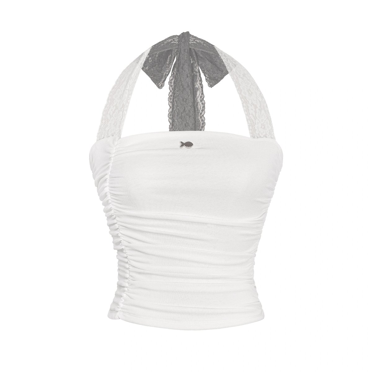 DKMV Tahlia Halter Top with Lace Trim and Ruffles