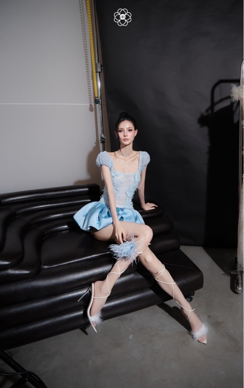 THAOBIBI Lace Cap Sleeve Puff Skirt Dress
