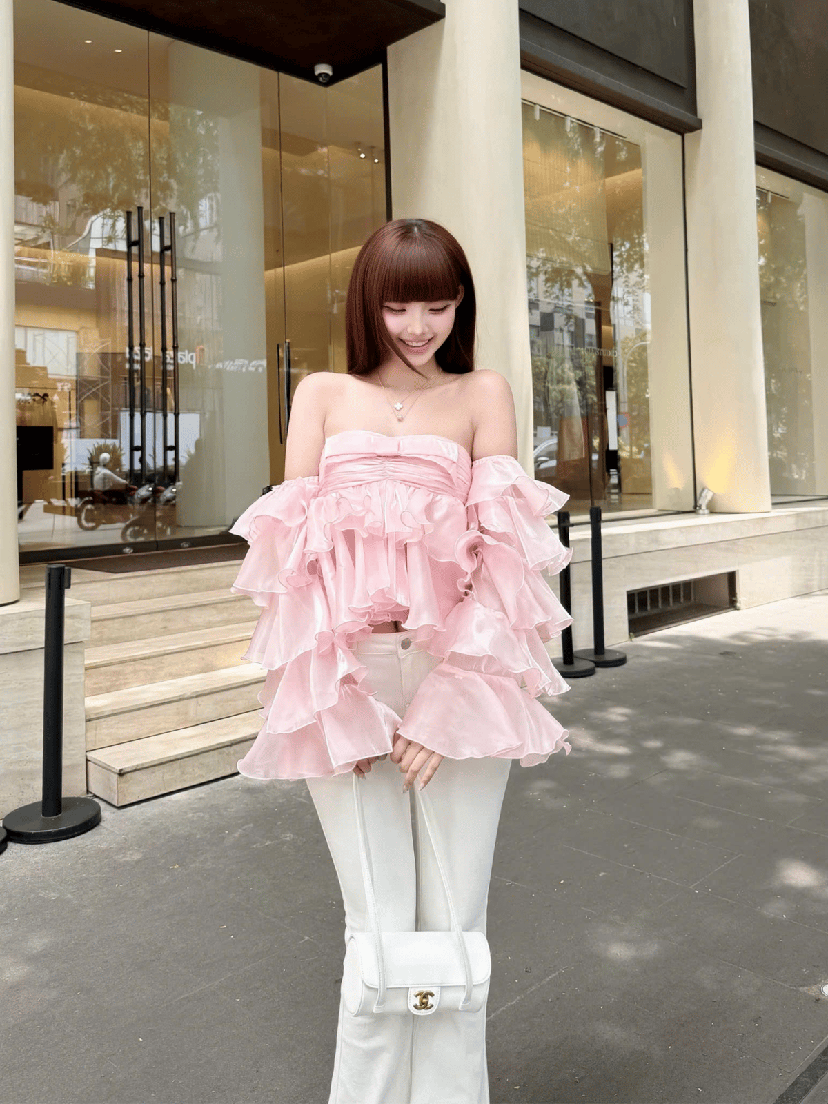Tran Ali Off-the-Shoulder Ruffled Layered Top