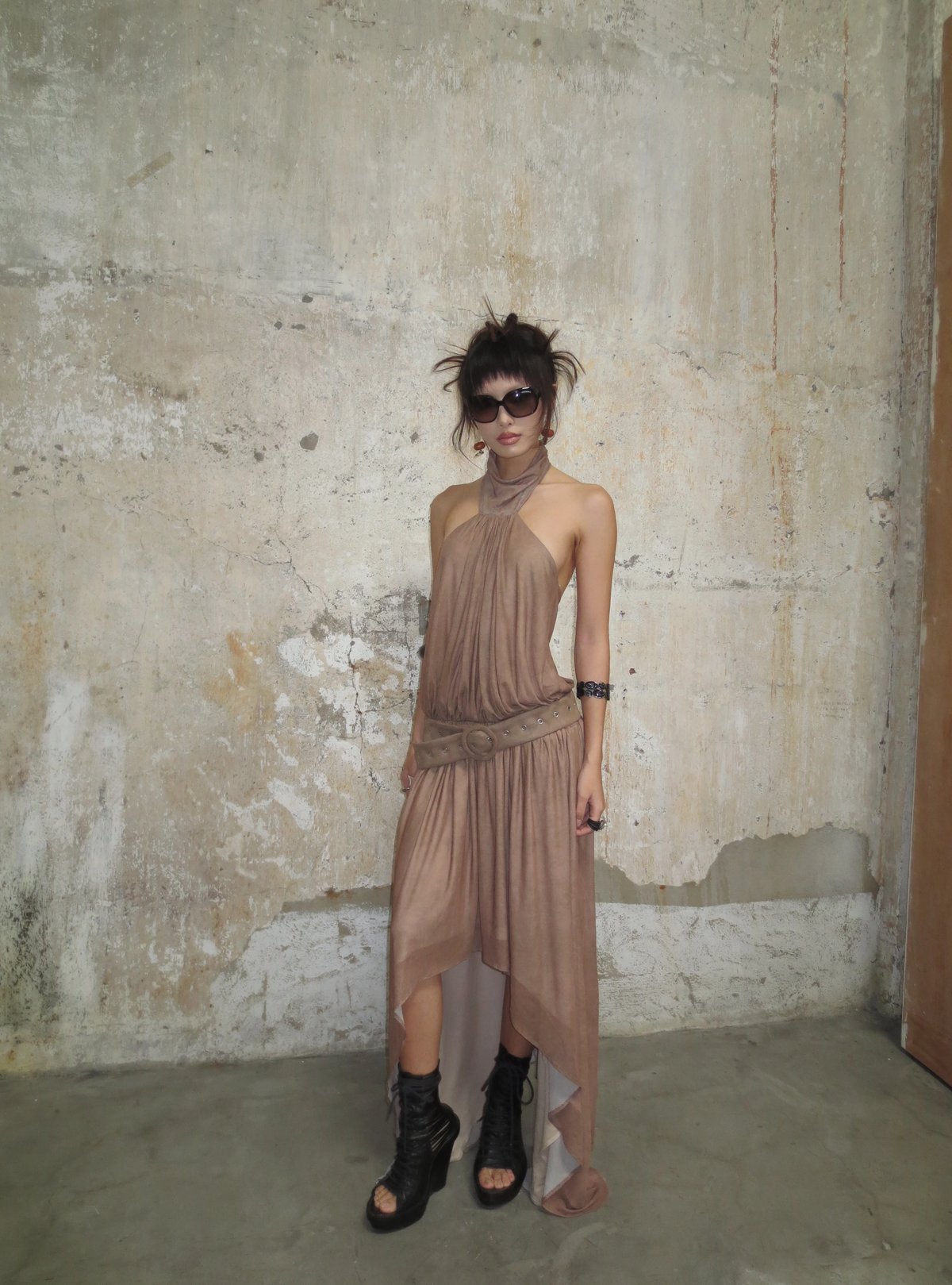 into.eight Taupe Tie-Waist Asymmetric High-Low Dress