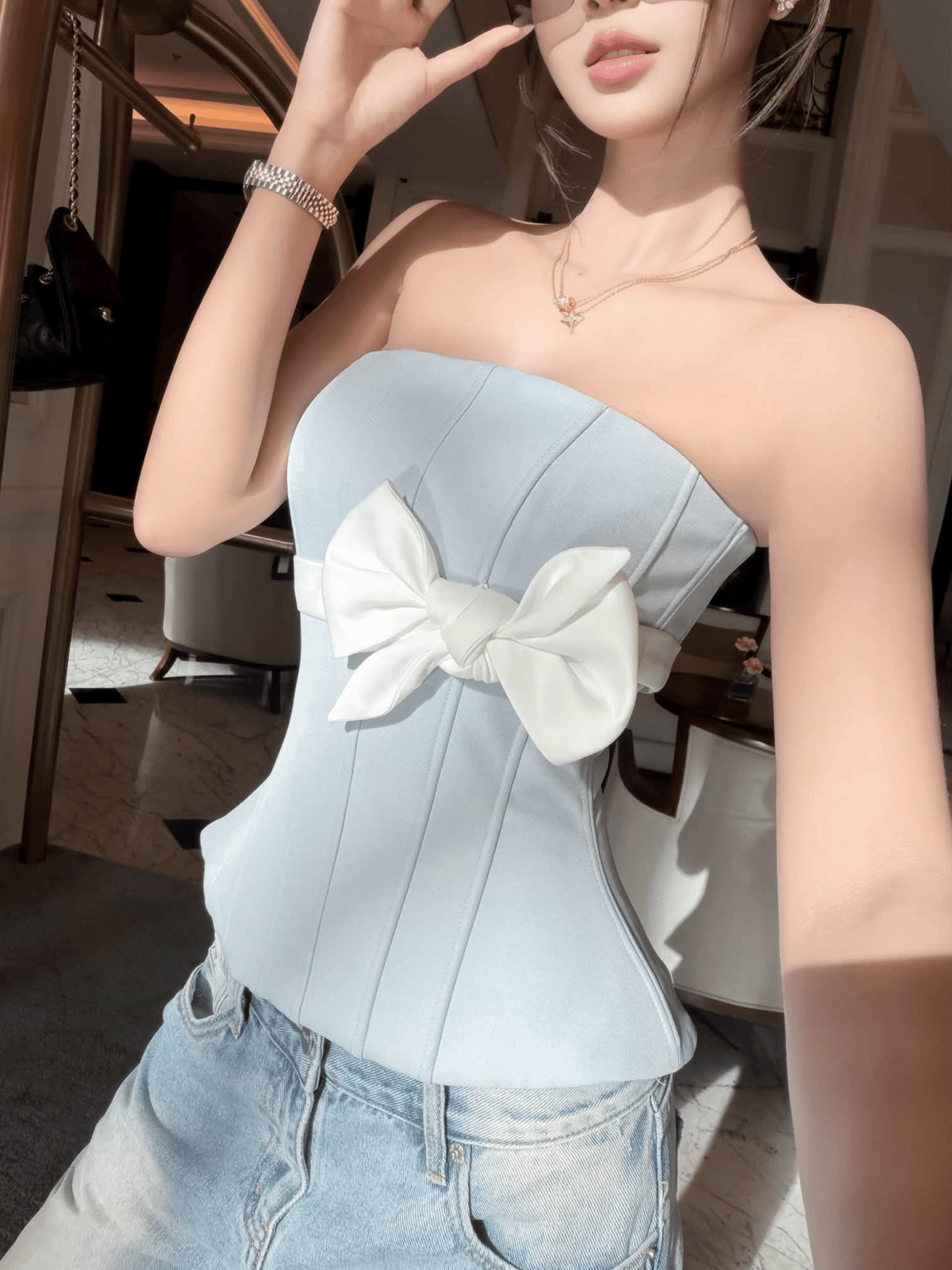 Tran Ali Cup Top with Waist Bow Detail