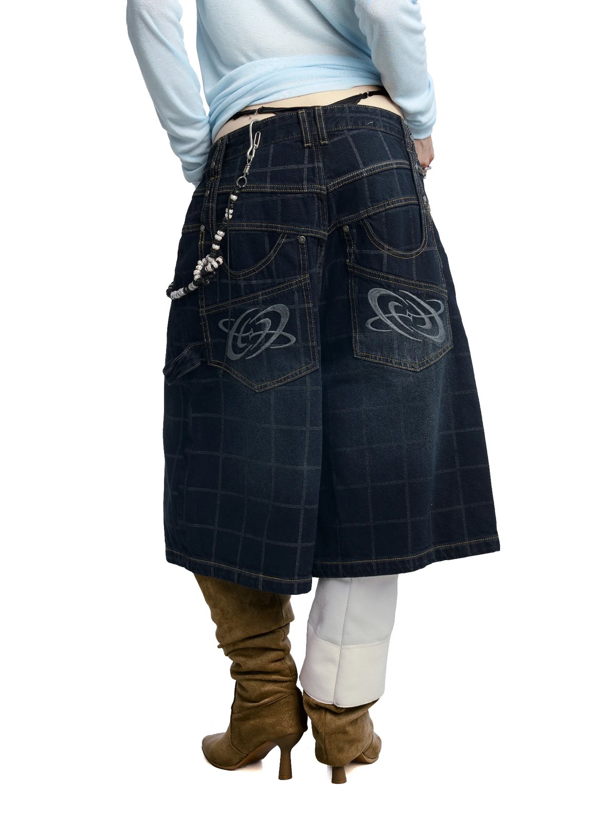 HADES Webby Canvas Checkered Denim Shorts - Blue Navy