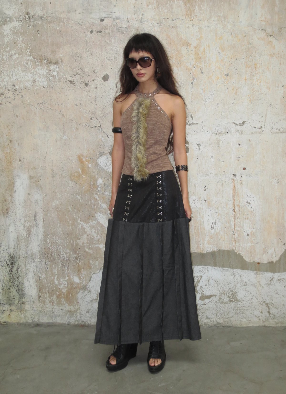 INK SKIRT Corset Panel Denim Skirt