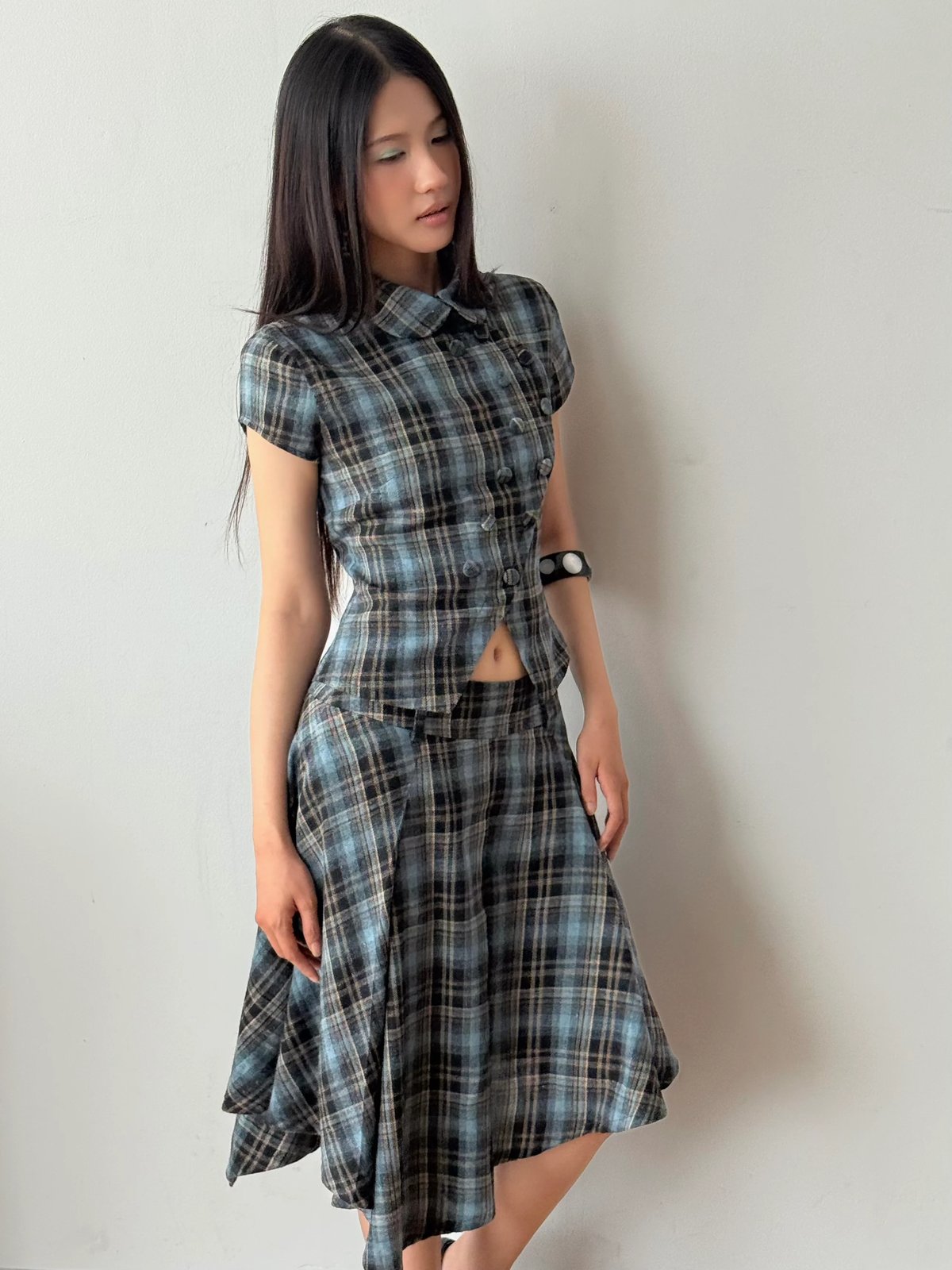 CLOVER SKIRT Asymmetric Plaid Skirt