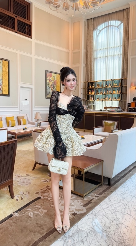 THAOBIBI Lace Flare Dress with Jacket Set