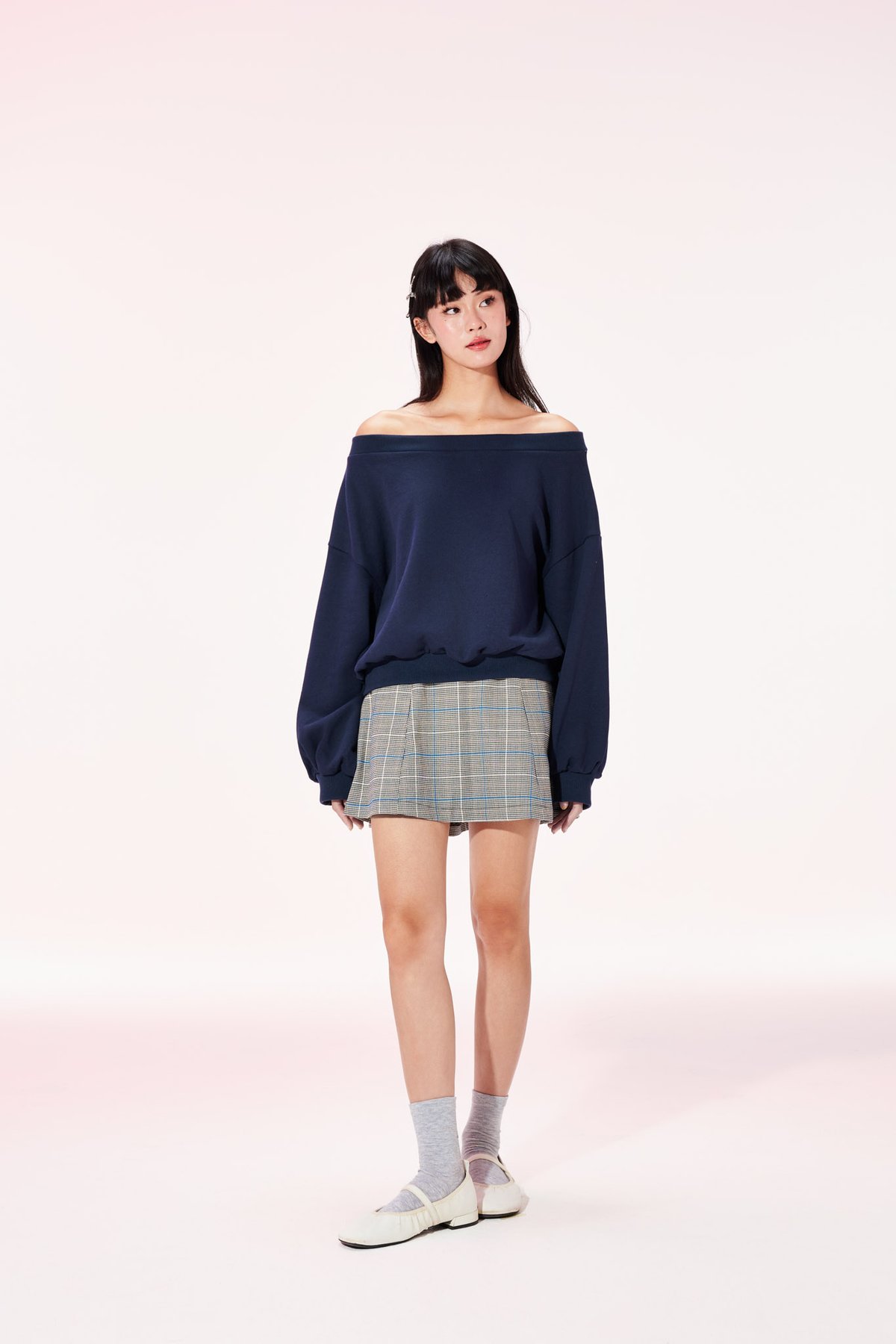 DOTTIE Check Mini Skirt - Grey