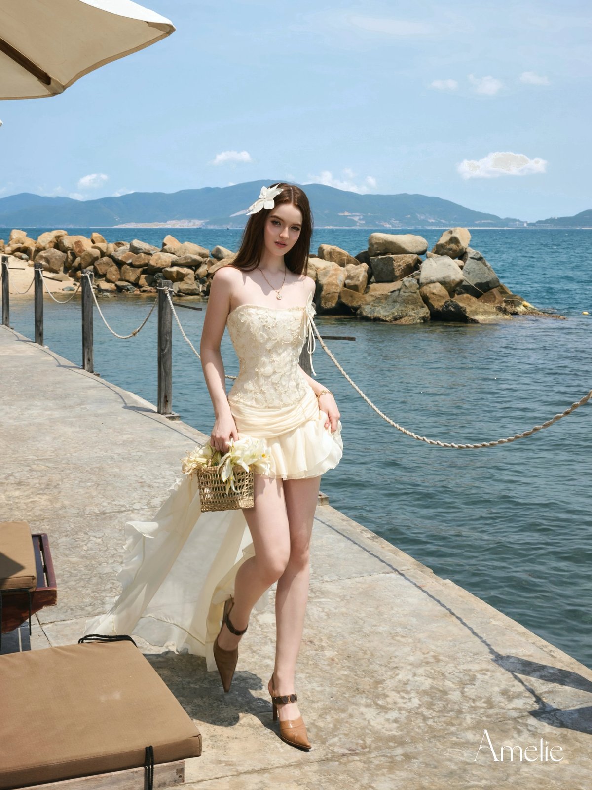 AMELIE DIVA Rose Lace and Silk Voile Dress