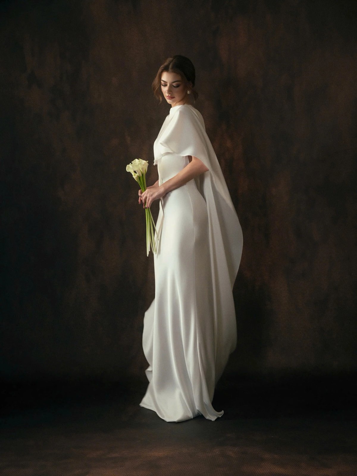 KISSERINE GIULIA DRESS White Satin Gown with Cape