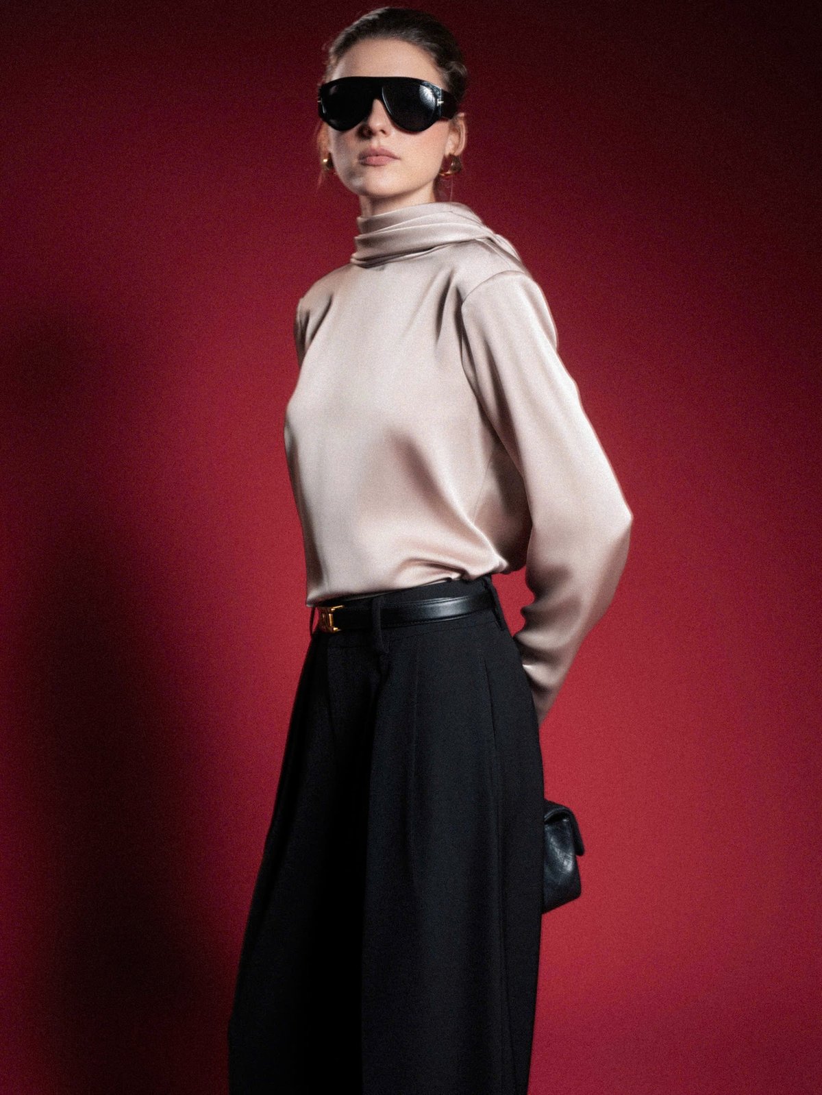 KISSERINE ZINA TOP Elegant Draped Satin Blouse