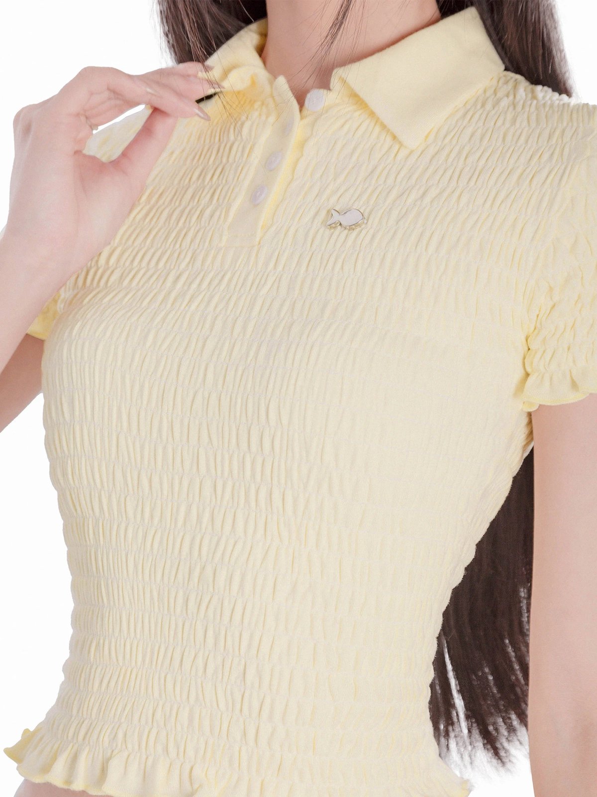 DKMV Brit Top Cropped Polo Shirt - Yellow