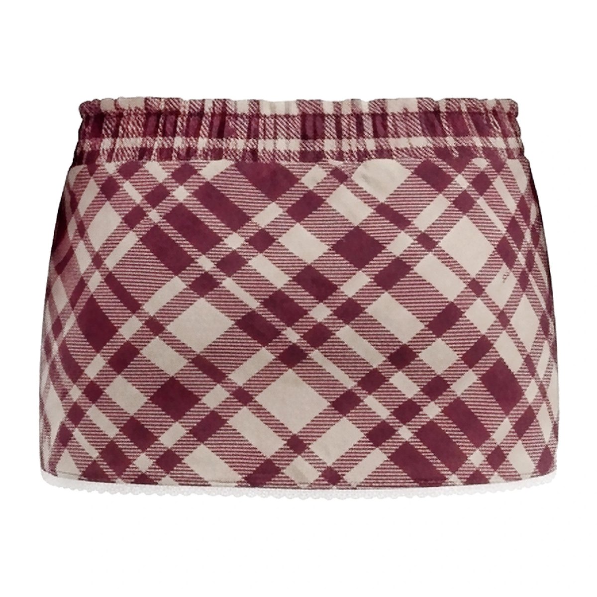 DKMV Rhodes Set Red Plaid Long Sleeve Puff Top and Mini Skirt with Lace Trim