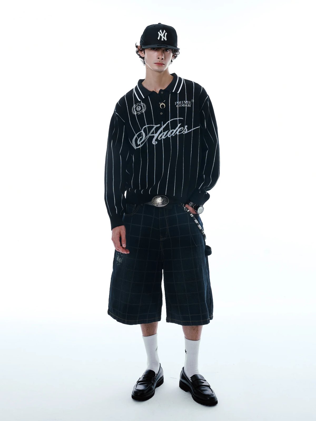 HADES Webby Canvas Checkered Denim Shorts - Blue Navy