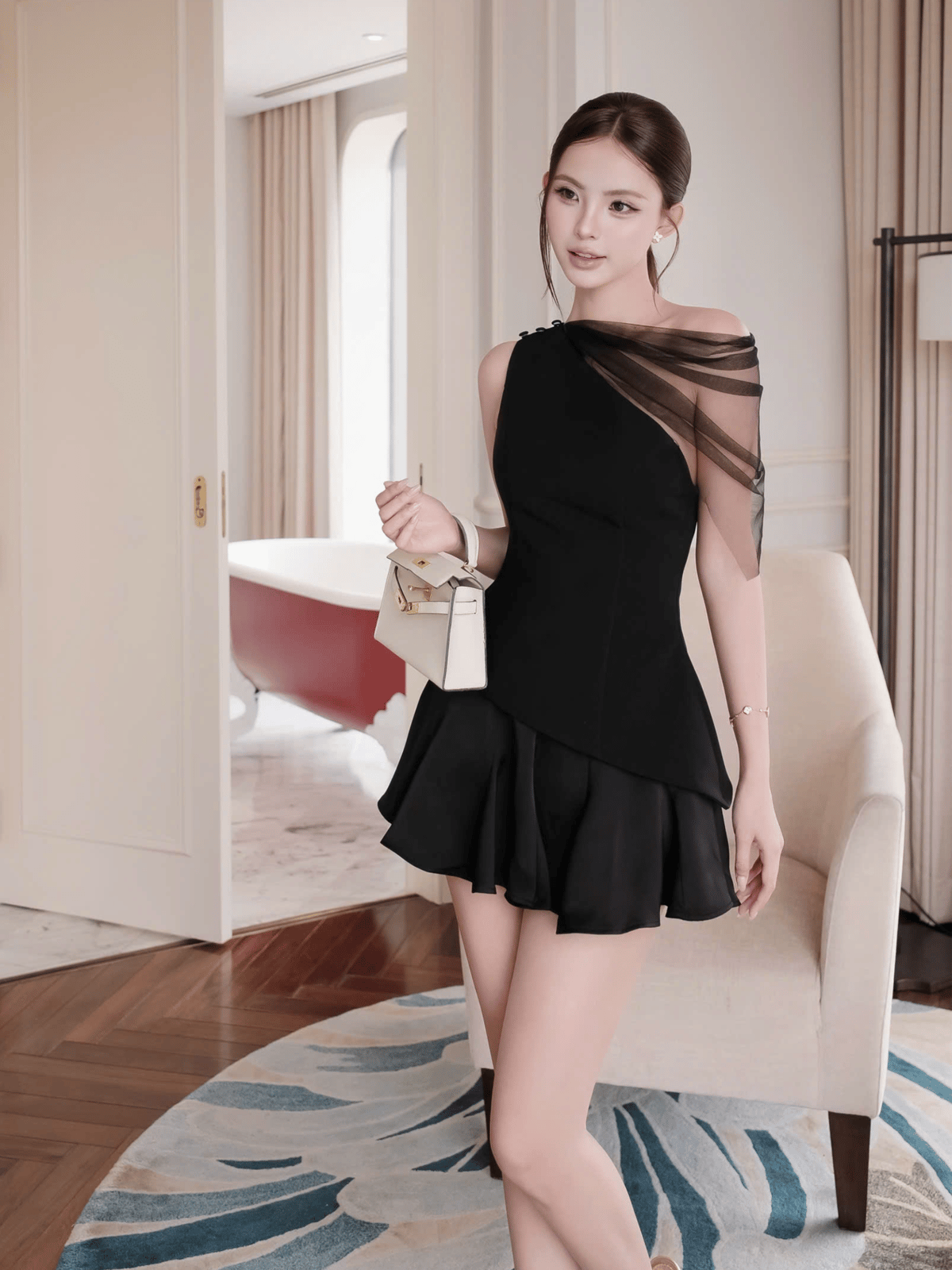 Tran Ali One-Shoulder Top and Flared Skirt Set