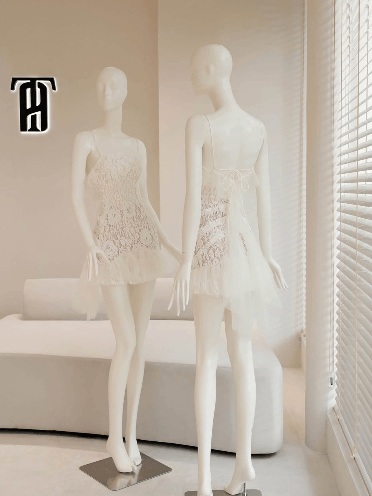 Tran Ali Lace Ruffle Spaghetti Strap Dress