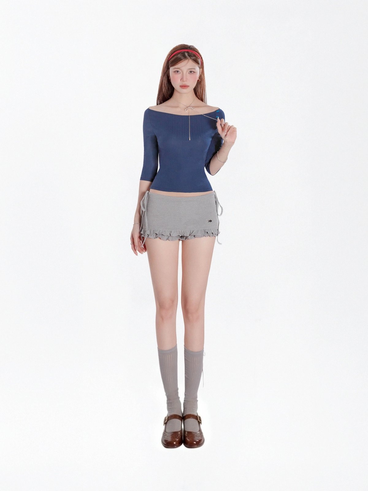 DKMV Adhara Ribbed Boat Neck Top - Grey