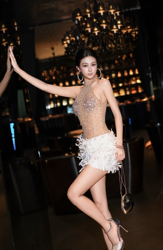 THAOBIBI Embellished Mesh Halter Mini Dress