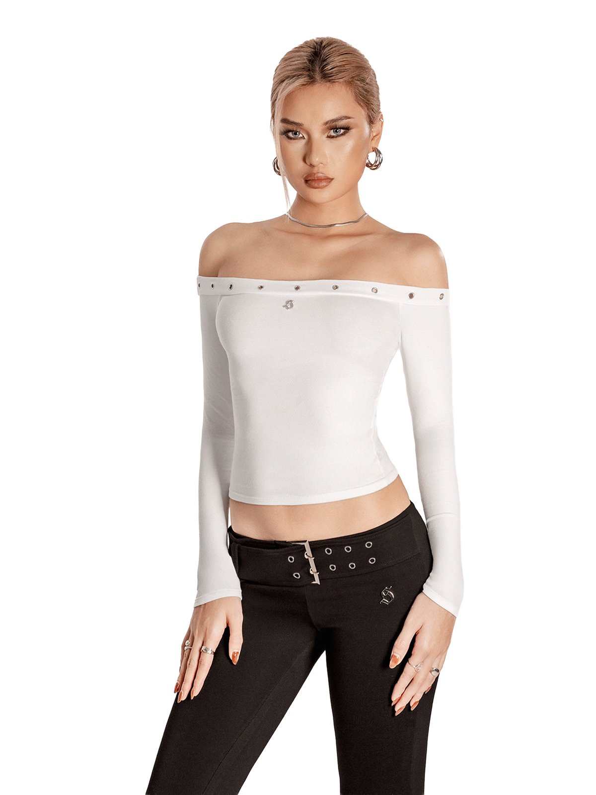 SISTERS Gardenia Off-the-Shoulder Longline Slim Fit Top - White