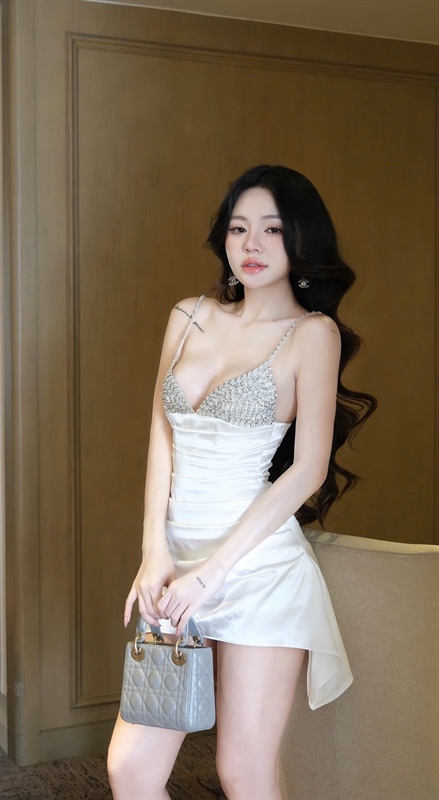 THAOBIBI Rhinestone Embellished Silk Mini Dress