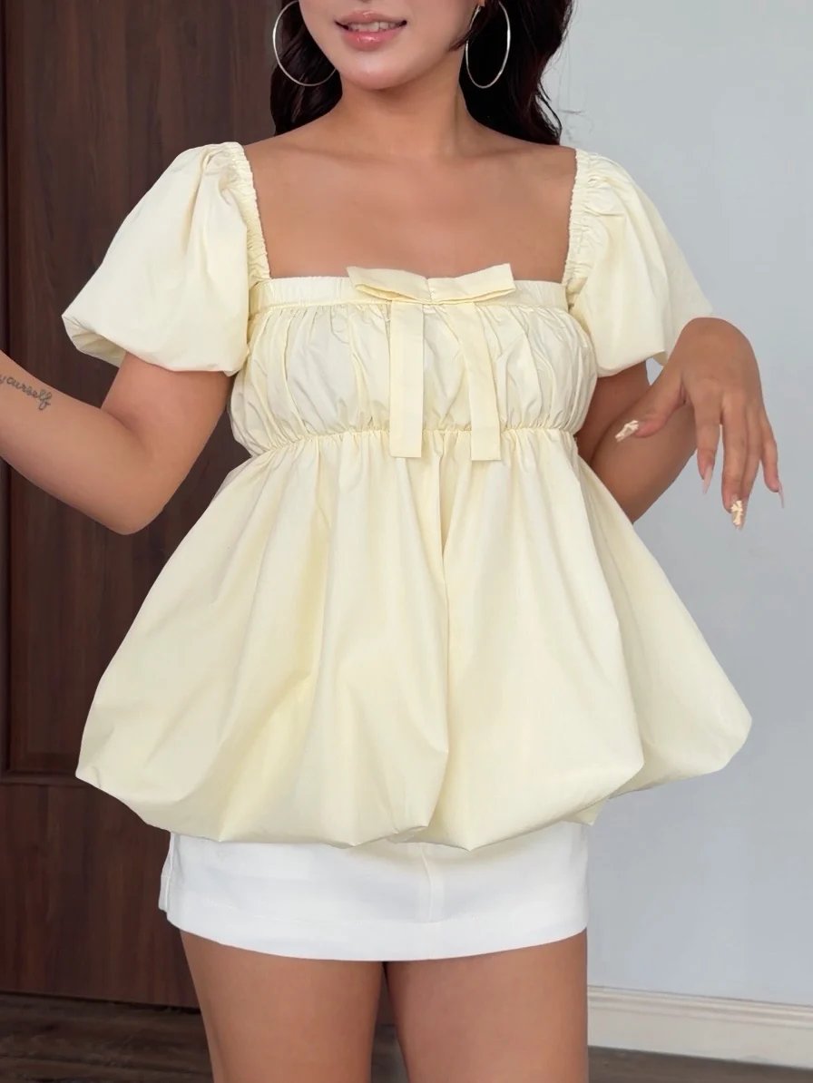 Sugar Crush Joie Babydoll Square Neck Puff Sleeve Top