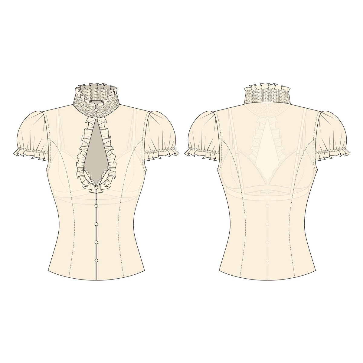 KILL SYSTEM WINTER Puff Sleeve Cut-out Top with Bra