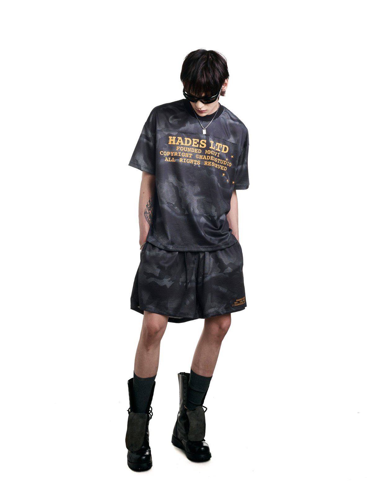 HADES Camo 迷彩雙層網眼短褲 - 黑色