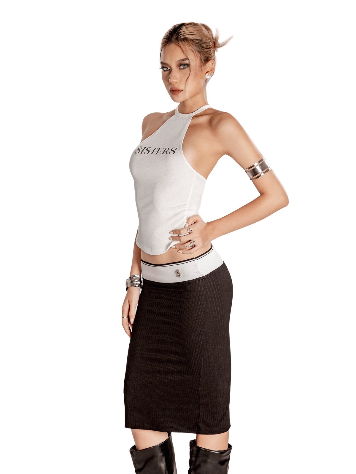 SISTERS Lucille Low Waist Bodycon Knit Midi Skirt